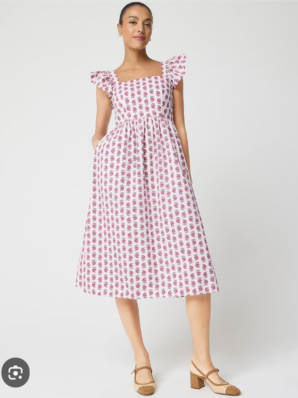 J. Crew Pink Floral Square-Neck Maxi Dress with Ruffle Sleeves